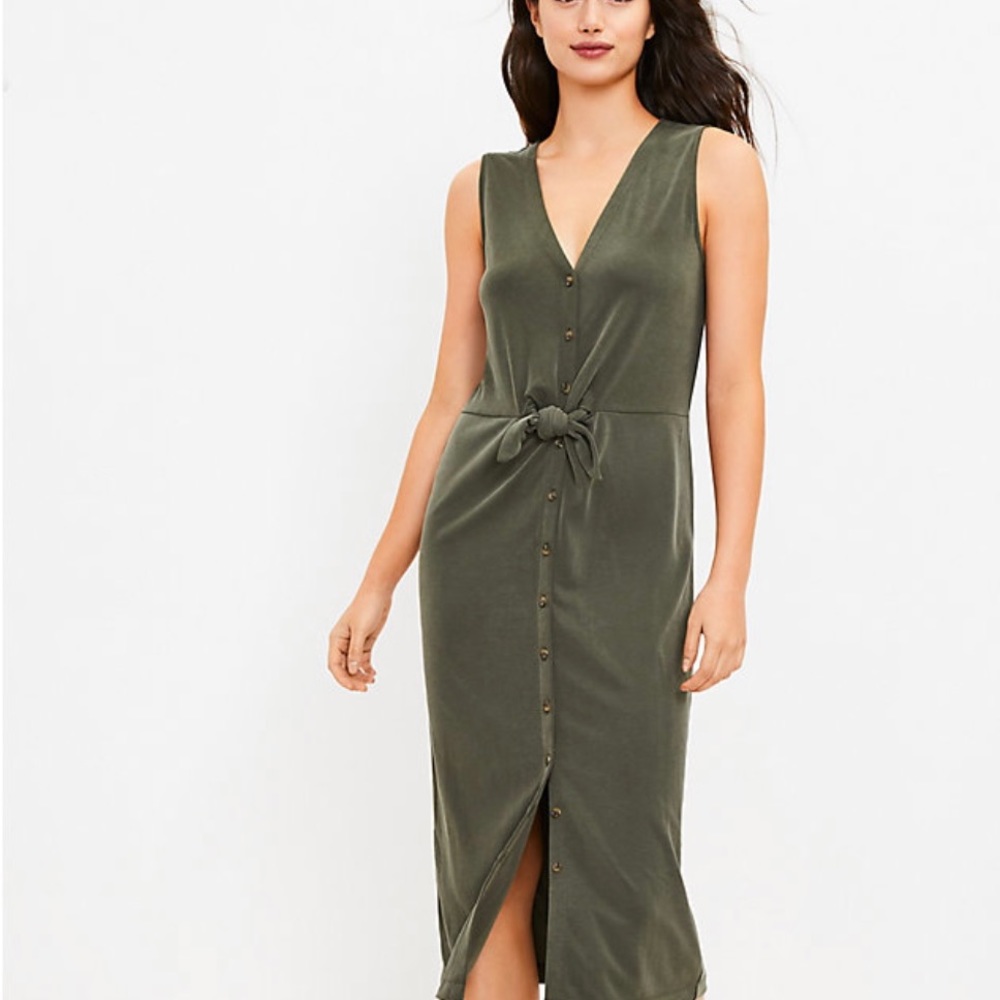 LOFT Lou & Grey Petite Sandwashed sleeveless button front dress Size L, NWT